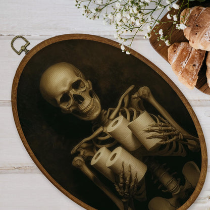 WULQYING Funny Gothic Skeleton Bathroom Wall Art Decor, Dark Academia Skeleton Oval Framed Canvas Art Prints, Halloween Wall Hanging Decor for Home Bathroom Washroom Restroom Toilet, 8.6x11.4 Inches