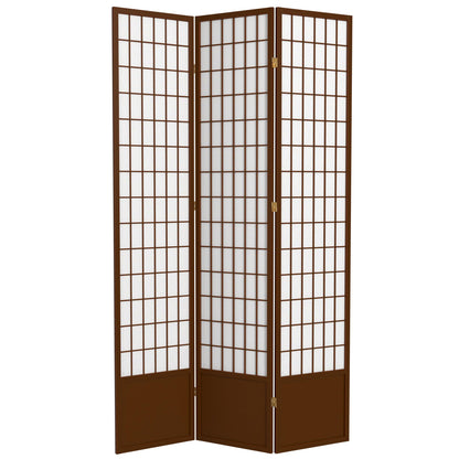 Red Lantern 7 ft. Tall Window Pane Shoji Screen - Walnut - 3 Panels