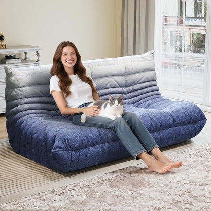Selyteramy 3 Seat Oversized Bean Bag Chairs for Adults, Memory Foam Fireside Beanbag Couch, Comfy Bean Bag Lounger Lazy Sofa for Living Room, Bedroom, Playroom, White + Blue