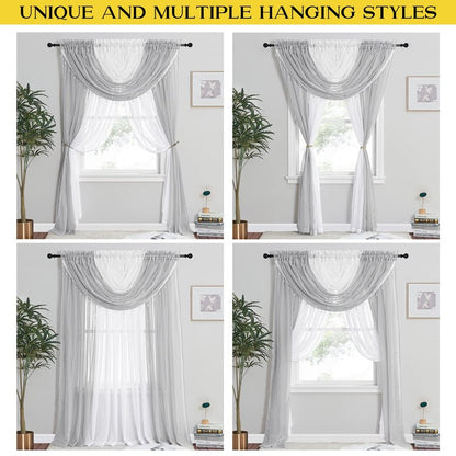 NICETOWN Sheer Curtain Elegant Voile Curtains for Living Room/Nursery, Victorian Drapes Rod Pocket, Light Grey & White