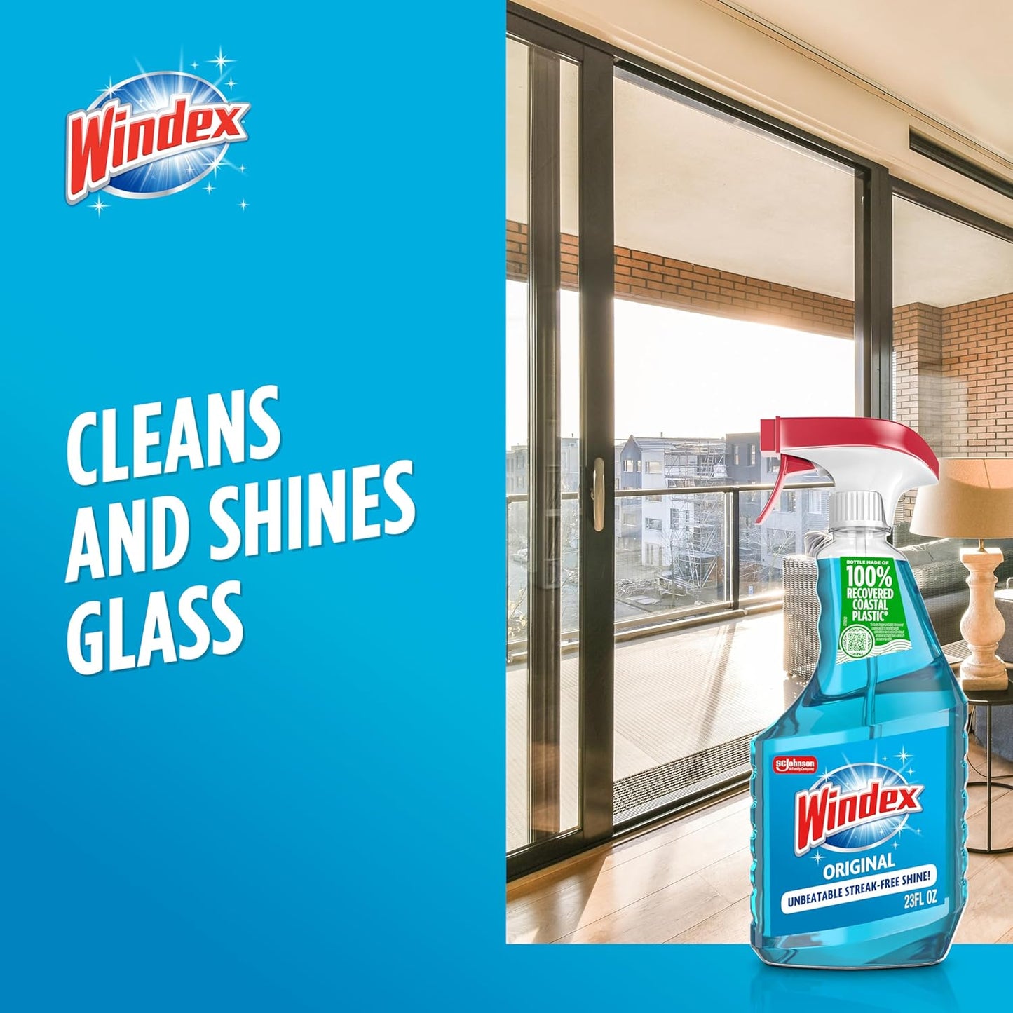 Windex Glass Cleaner Spray - Eco-Friendly 100% Recycled Plastic | Original Blue Scent, 23 Fl Oz, 2-Pack
