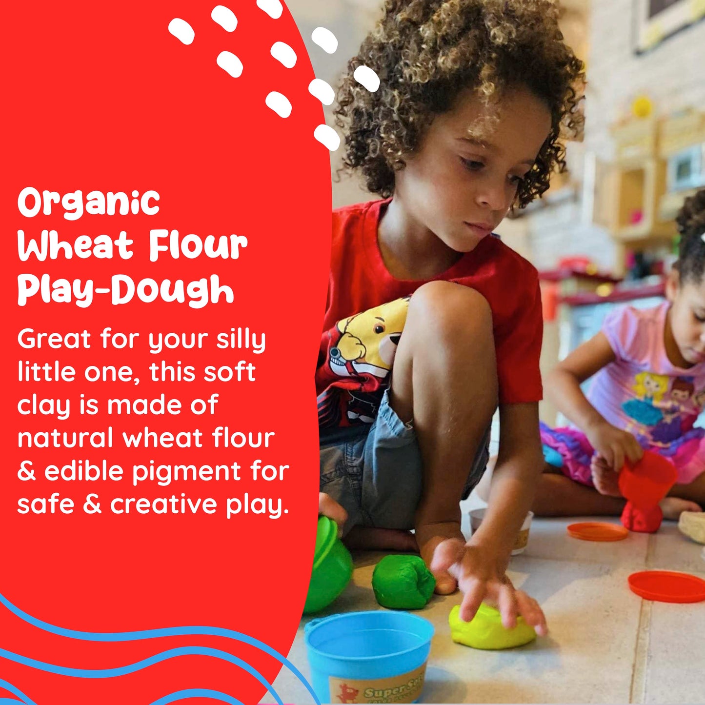 Modeling Clay for Kids - 12 Super Soft & 100% Natural Doughs Made from Wheat Flour - 100g Per Can of Reusable & Vibrant Clay Modeling Kit for Ages 3+ by Marie’s Kids