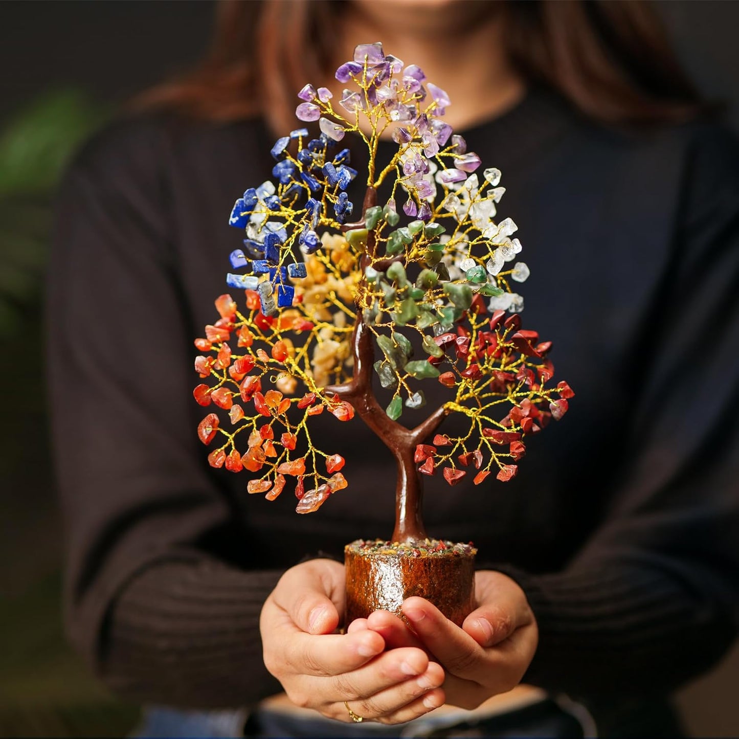 Seven Chakra Gemstone Tree with Chakra Pendant - Crystal Tree Home Decor, Birthday Gifts for Women, 10-12"