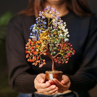 Seven Chakra Gemstone Tree with Chakra Pendant - Crystal Tree Home Decor, Birthday Gifts for Women, 10-12"