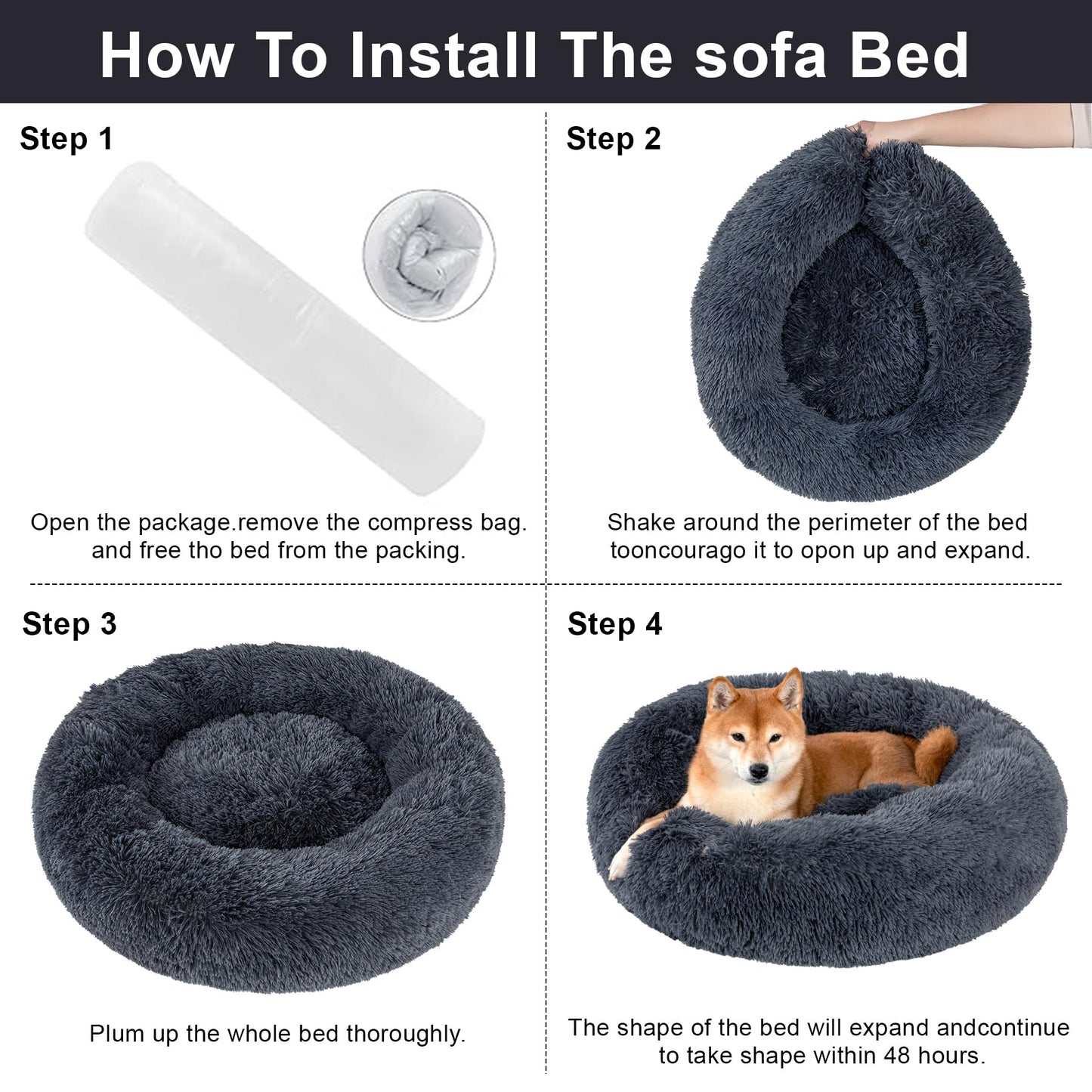 kimpets Snuggle Dog Bed, Comfy Calming Dog Bed, Machine Washable Dog Bed for Medium Dogs, Cute&Fuzzy&Anti Anxiety Dog Bed, 27.5'' Soft Bean Dog Bed, Up to 25lbs Cozy&Comfy Dog Beds for Medium Dogs
