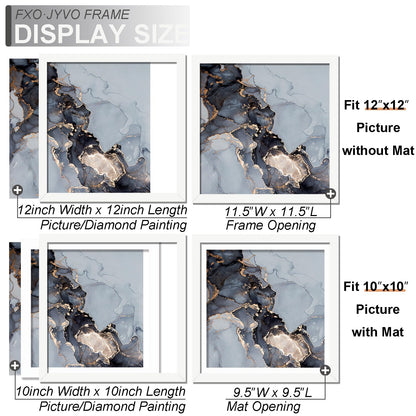 Fxojyvo White 12 x 12 Frame Set of 2, Display Picture 10x10 with Mat or 12x12 Without Mat, Wall Hanging Large Picture Frame for Diamond Art Painting 30x30 cm - 2 Packs