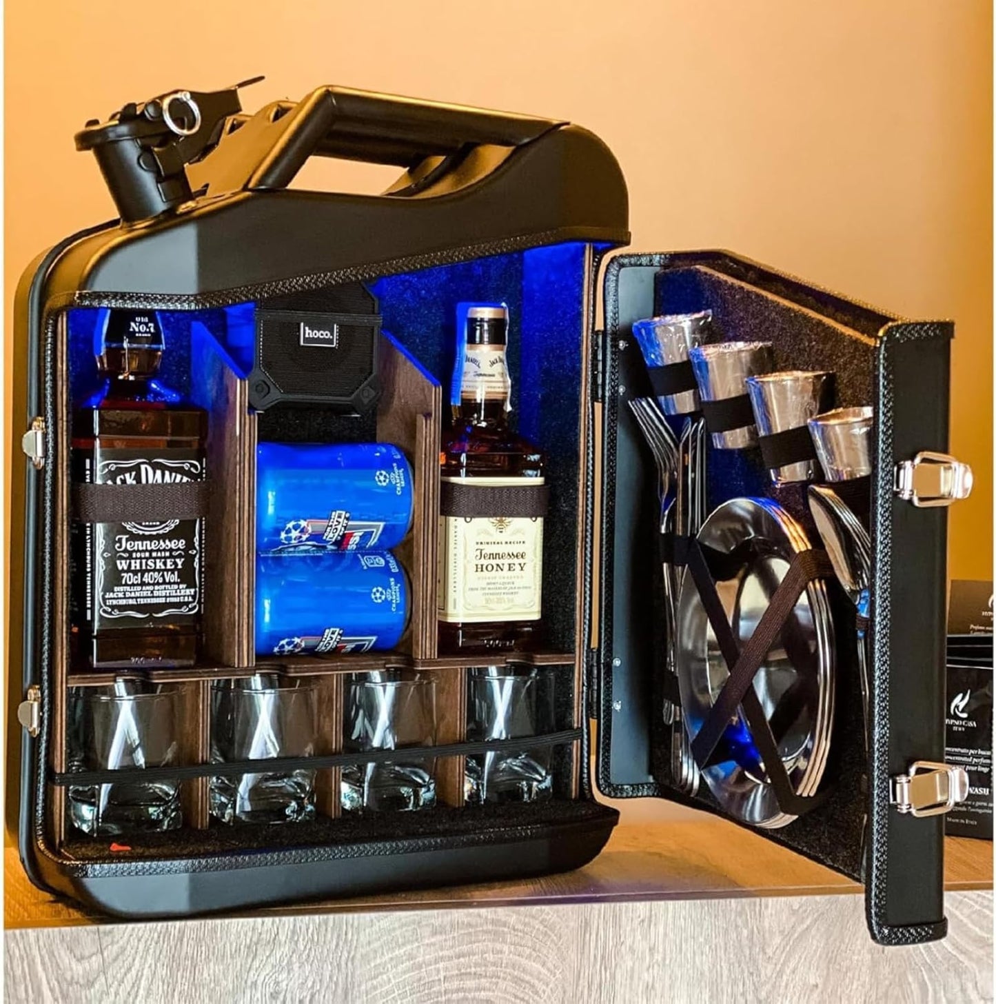 MNJVCFDS Personalized Small Bar, Portable Whiskey Bar Cabinet, Christmas Mini Bar Gasoline Barrel Wine Cabinet Display, Gift for Husband Men Women Dad Boy Girl Boss