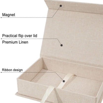 8x10" Archival Photo Storage Box with Lid – Stackable Memory Keepsake Organizer for Photos, Certificates, Jewelry & Scrapbooking Supplies, Photo Cases and Postcard Keeper Storage Container Box Beige
