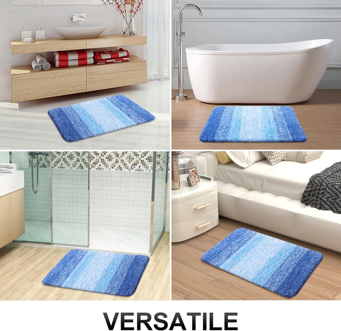 OLANLY Bathroom Runner Rug - Extra Soft Microfiber Mat | Quick Dry, Rubber Backing, 70x24, Light Royal Blue