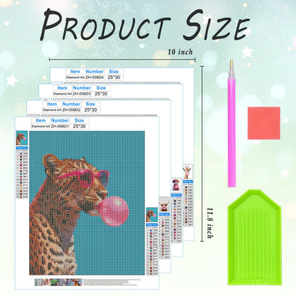 XUNLURY Funny Animal Diamond Art Kits 4 Pcs, Trendy Pink Leopard Highland Cow Dachshund Giraffe Diamond Painting Kits for Kids Adults Beginners, Full Drill Diamonds Dots for Home Decor, 9.8x11.8 Inch