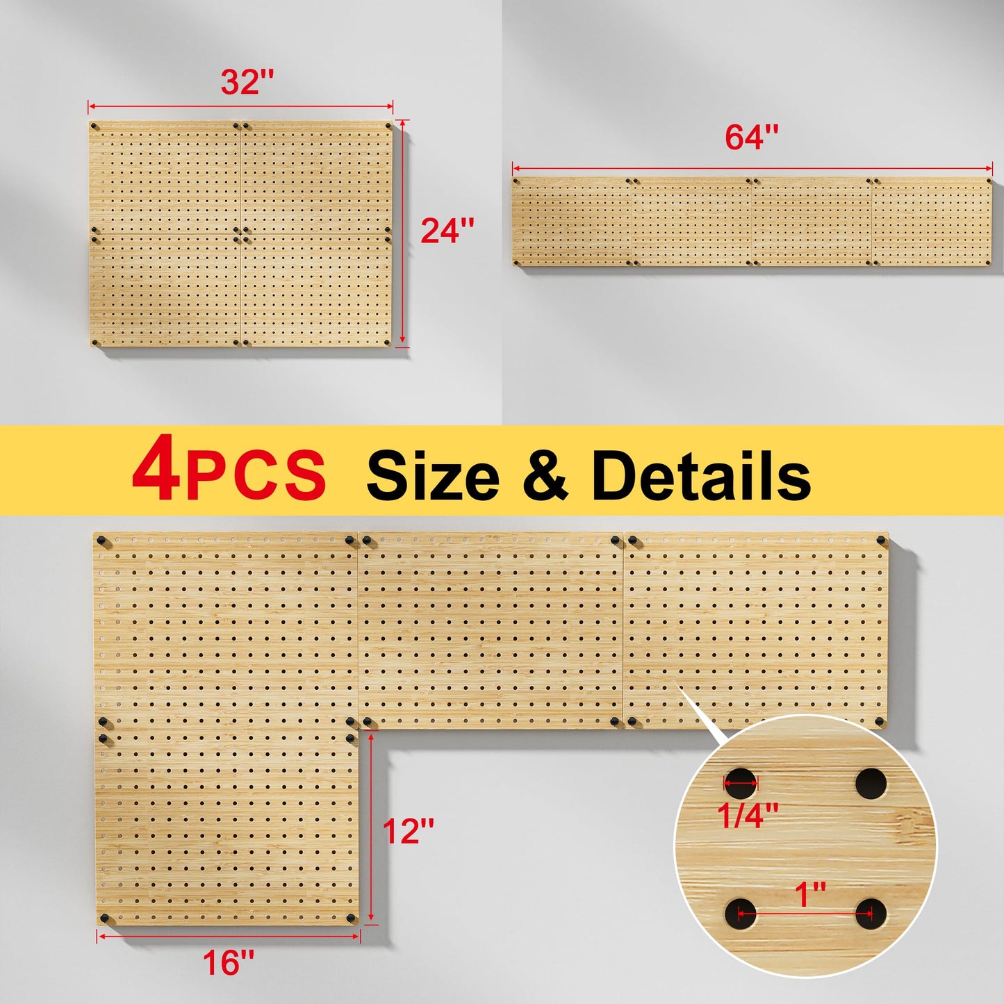 VOIMO Bamboo Peg Board, Eco-Friendly Pegboard Organizer Set with 35 Hooks – Wall Mounted Storage Rack for Kitchen, Tools, Crafts, Garage & Office – Pegboards System for Home Organization