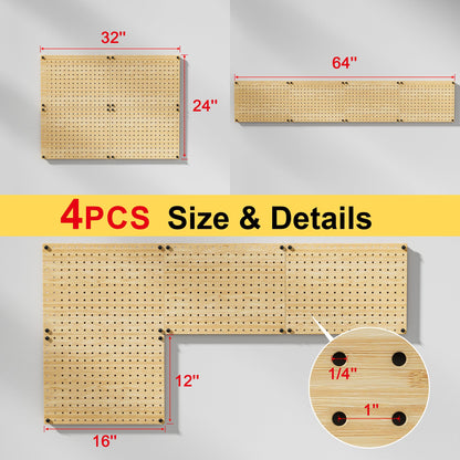 VOIMO Bamboo Peg Board, Eco-Friendly Pegboard Organizer Set with 35 Hooks – Wall Mounted Storage Rack for Kitchen, Tools, Crafts, Garage & Office – Pegboards System for Home Organization