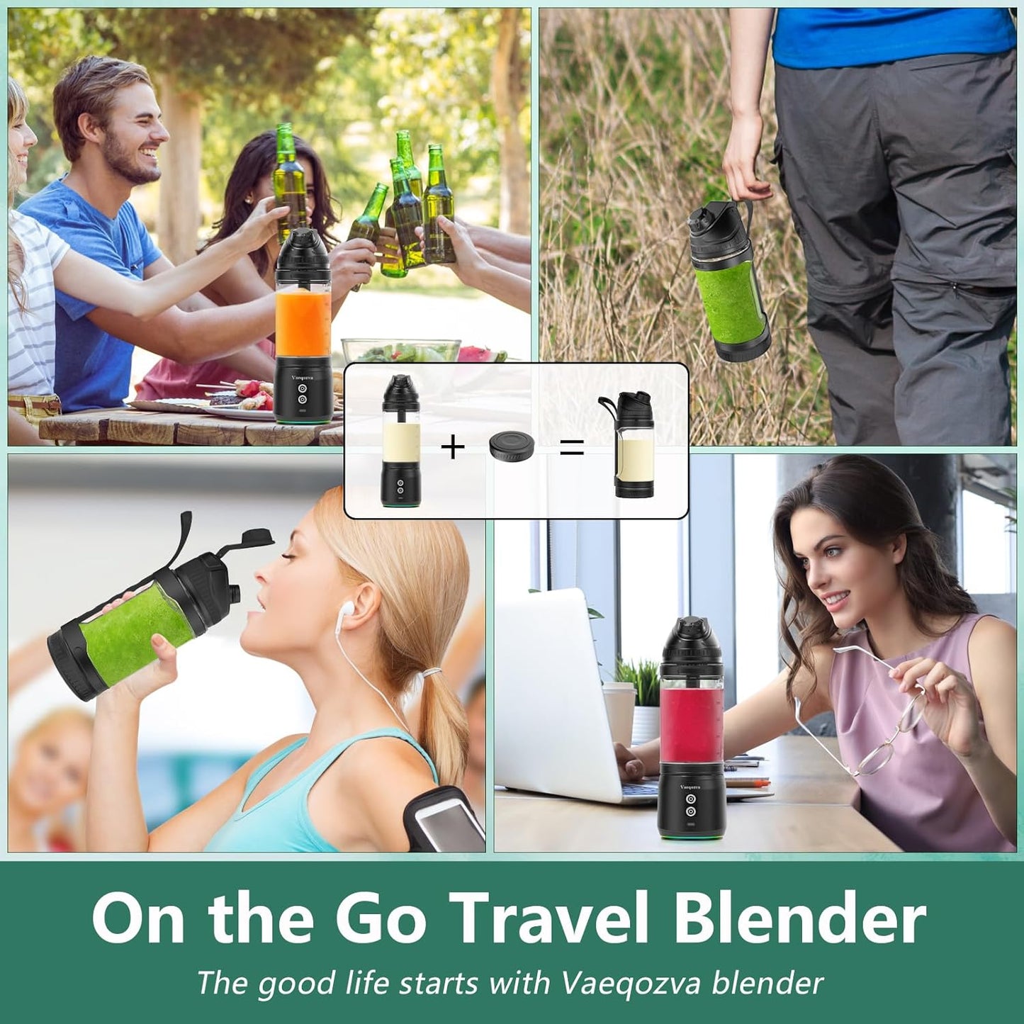 Portable Blender for Shakes and Smoothies, 24oz USB Rechargeable Type-C Personal Blender, Black