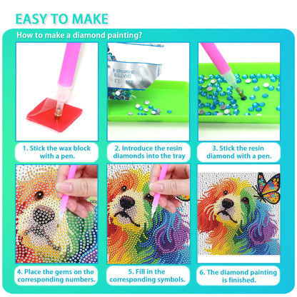 UiSdfuy Diamond Art Kits for Kids,Arts & Crafts for Kid Ages 8-12,Diamond Art for Kids,Gem Art 4 Pack Diamond Painting 6" X 6" (4-Dog)