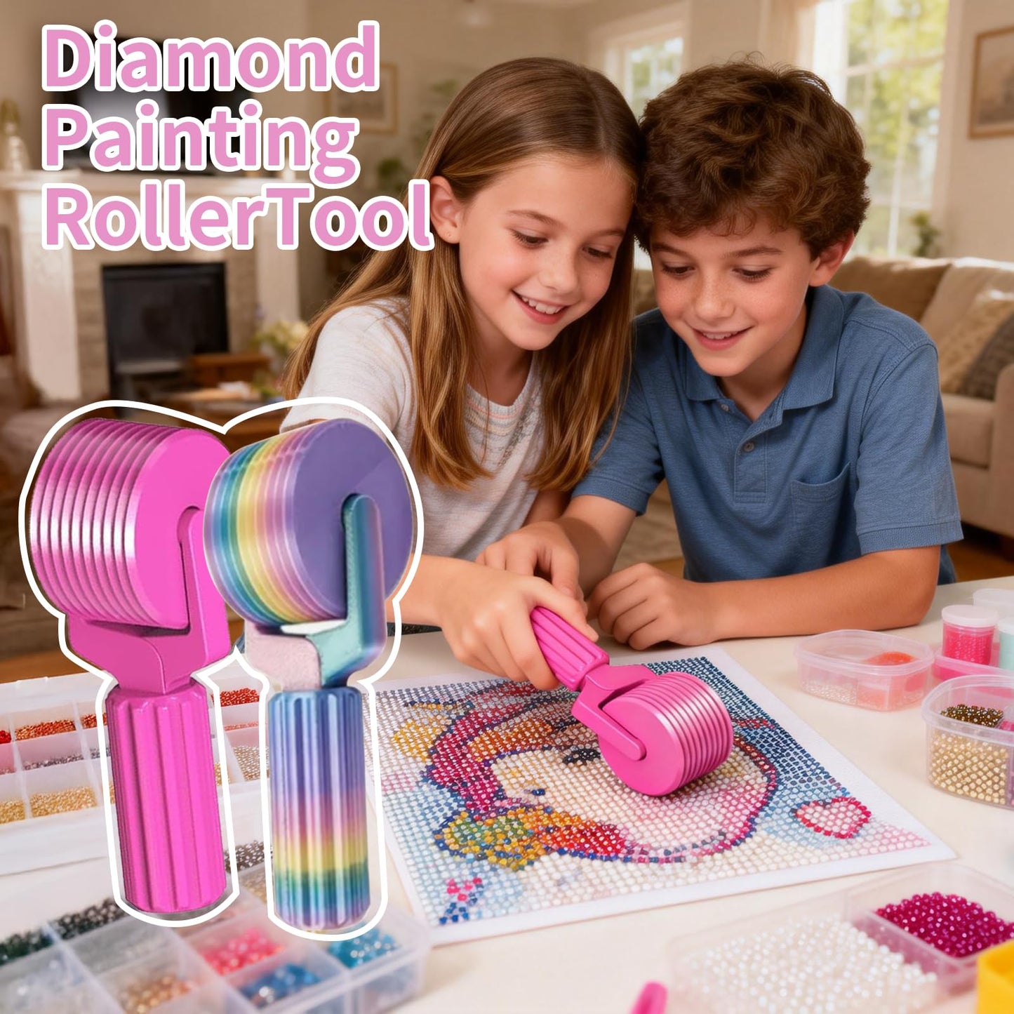 Upgraded Diamond Painting Roller Tool & Straightener, Detachable Diamond Art Roller for Smooth Pressing, 5D Gem Art Accessories and Crafting Supplies for Canvas Flattening, Candy Colors
