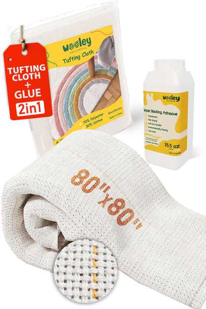 Primary Tufting Cloth 80"x80" - Rug Making Kit with Glue - Punch Needle Embroidery - Monk Cloth Fabric