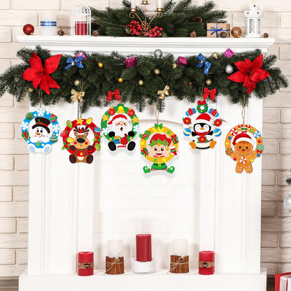 Cinrobiye 24 Set Christmas Wreath Craft Kits DIY Winter Hanging Wreath Ornament Decorations Kit Xmas Snowmen Snowflake Santa Claus Crafts for Holiday Christmas Home Classroom Party Activities Project