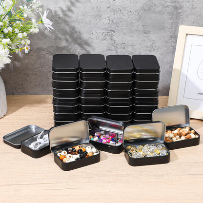 50 Pack Metal Rectangular Hinged Tins, 3.74x2.36x0.86 Inch Matte Black Mini Tin Box Bulk Small Empty Storage Tins with Lids, Portable Organizer Containers for Storage Mint Candy Pins Jewelry Crafts