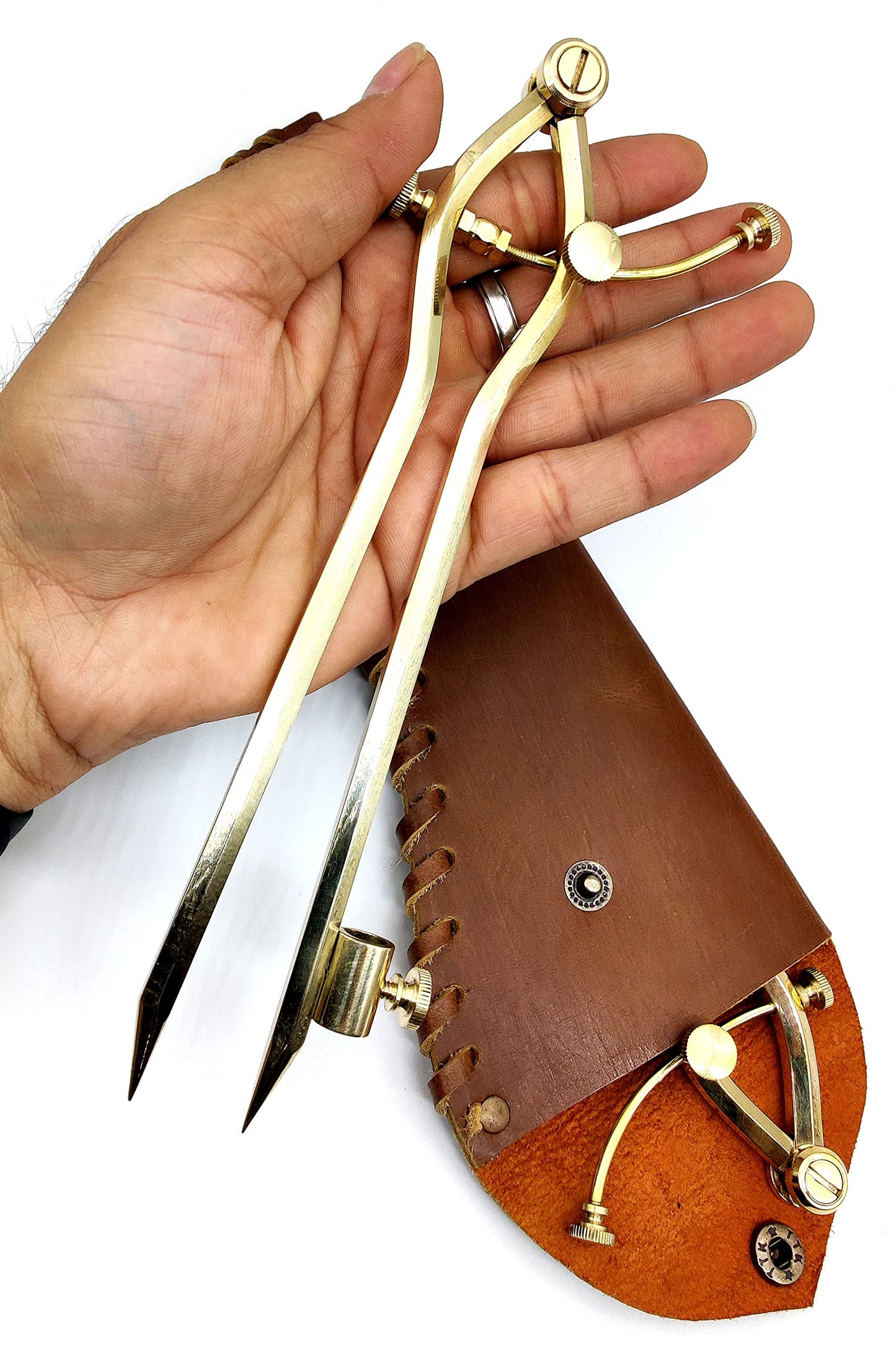 5MoonSun5's Large Pencil Marking Compass Circle Leather Scratch Compass Maker Wing Divider, Ideal for Drawing Circles, Scribing WoodMetal, Drafting,Map Plotting Steel tip with Leather Cover 8 Inch