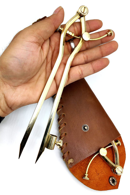 5MoonSun5's Large Pencil Marking Compass Circle Leather Scratch Compass Maker Wing Divider, Ideal for Drawing Circles, Scribing WoodMetal, Drafting,Map Plotting Steel tip with Leather Cover 8 Inch