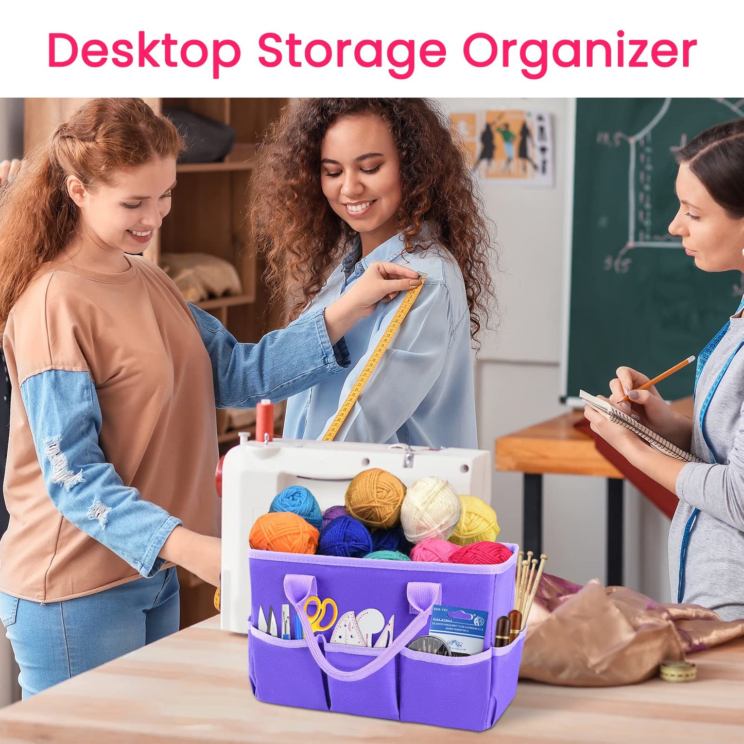 Godery Desktop Tote and Organizer, Teacher Helper caddy Bag for Arts, Books, Stationery, Office Desk Organization, Make-up Storage with Handles for Travel (Purple)