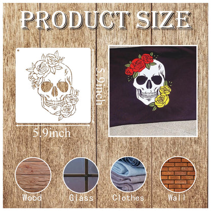 Skull Stencils for Painting on Wood Reusable Drawing Skeleton Hand Finger Templates Spray Paint Stencil for Airbrushing Wall Canvas Fabric DIY Craft Home Decoration(Skull)