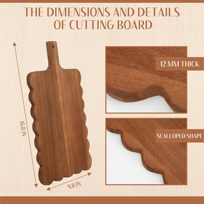 Novabright Scalloped Shaped Wood Cutting Board Wooden Serving Tray Farmhouse Kitchen Decoration for Holiday Party Accessories Table Home Shelf Dining Room Gifts(dark Brown, 1 Pcs)