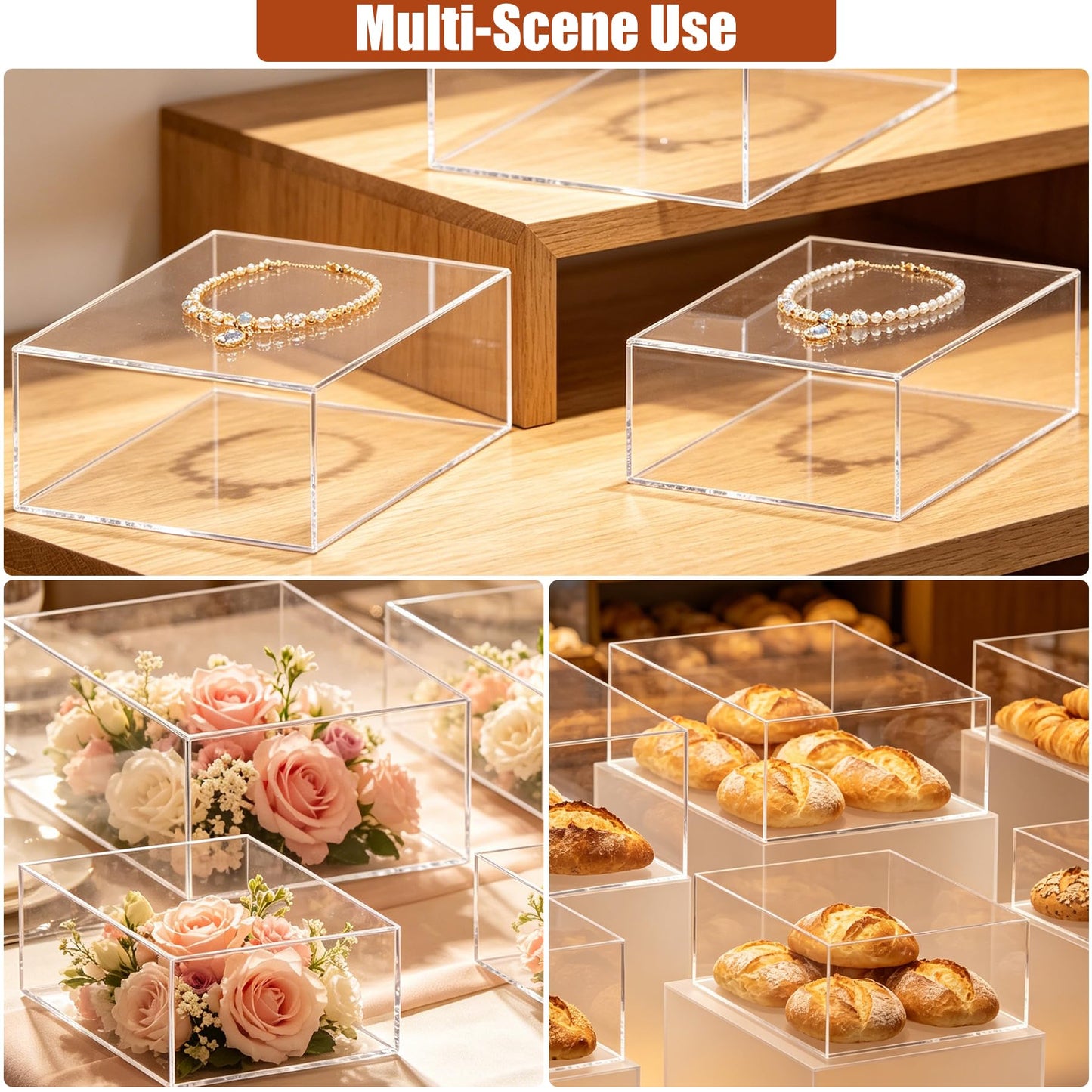 Builimeer 6Pcs Clear Acrylic Risers Display Stands(6"-11"), Acrylic Display Box for Catering Supplies Buffet, Dessert, Cosmetics, Jewelry Showcase & Collectibles and Party, Exhibitions, Office, Home