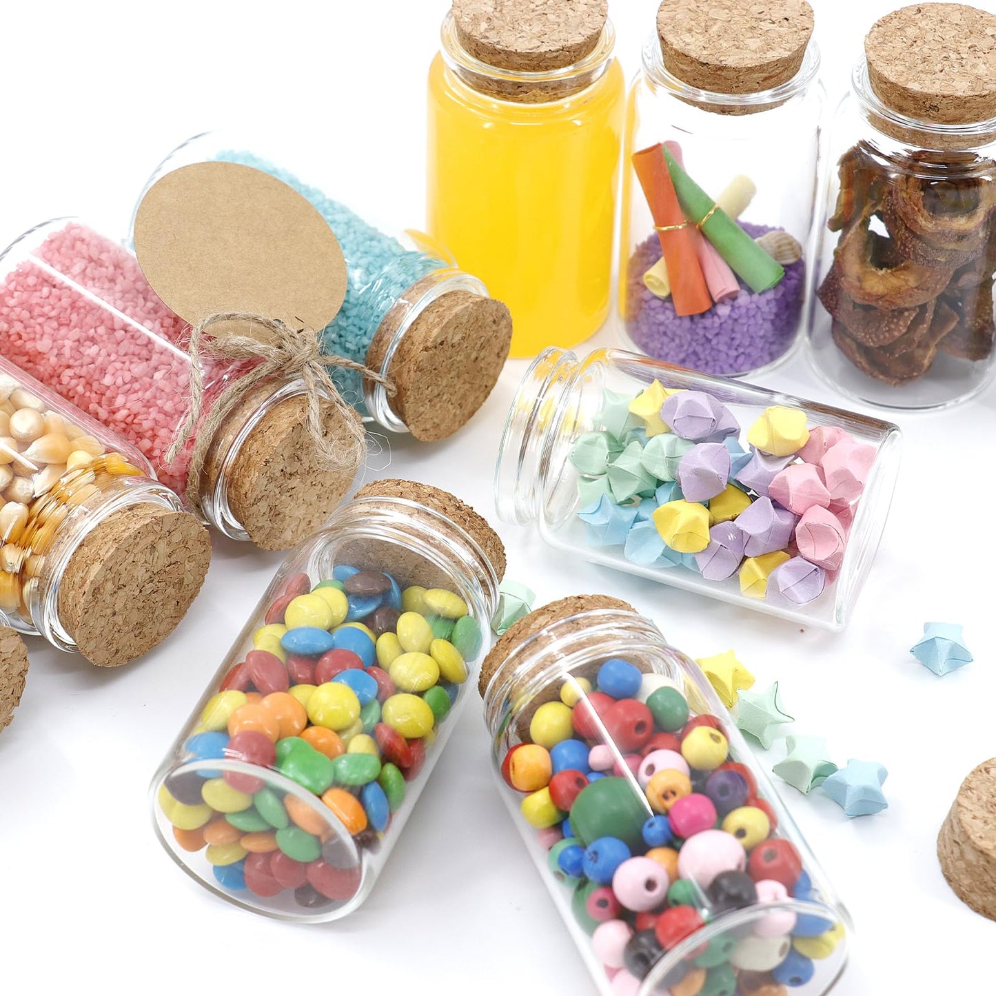 Acetiti 12 Pcs 100ml Mini Glass Bottles, Small Glass Jars with Cork Stoppers Lids, Empty Spell Jars Miniature Potion Bottles Message Wishing Bottle for Wedding Party Favours DIY Crafts Decoration
