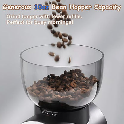 KITfanz Electric Conical Burr Coffee Bean Grinder with 25 Precise Settings, Touchscreen Adjustable Electric Burr Mill with LED Screen, Organ-Style Powder Blower (Anti-static)