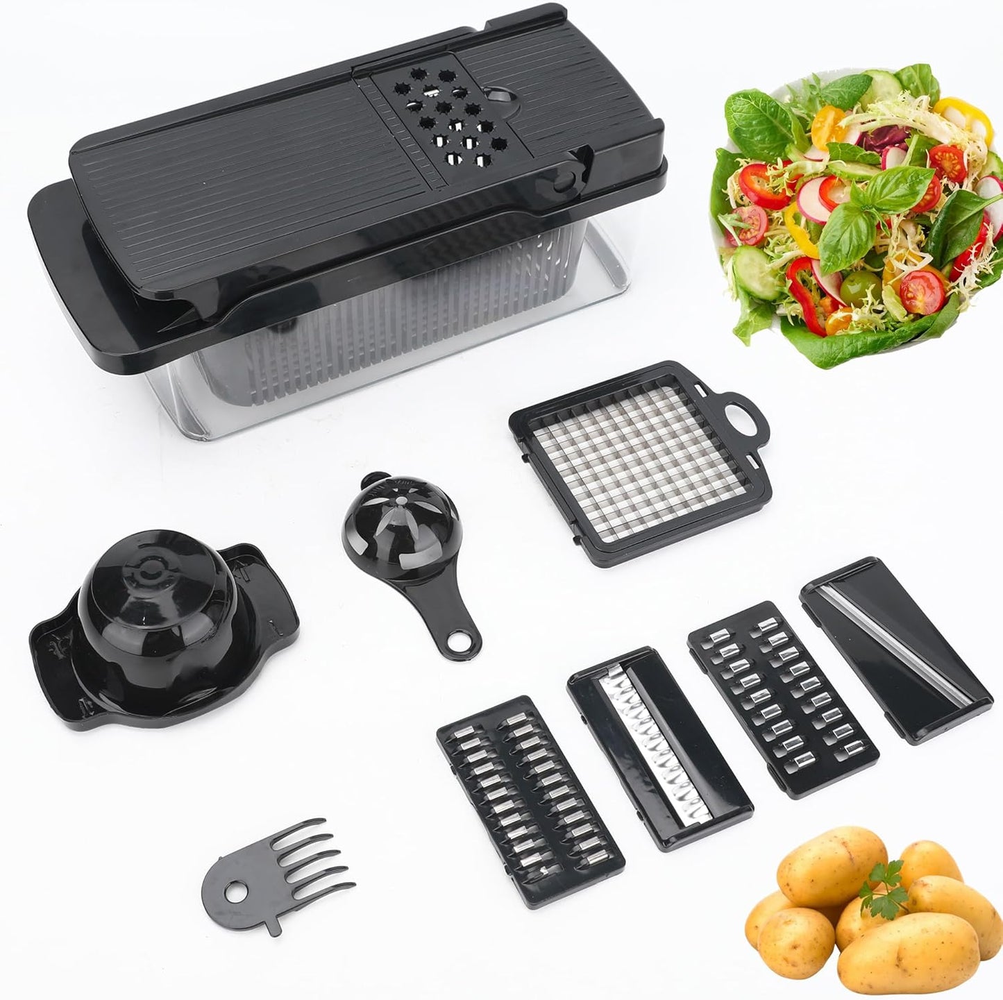 Skiennix Vegetable Chopper 14-in-1 - Multifunctional Stainless Steel Onion Dicer & Mandoline Slicer Set