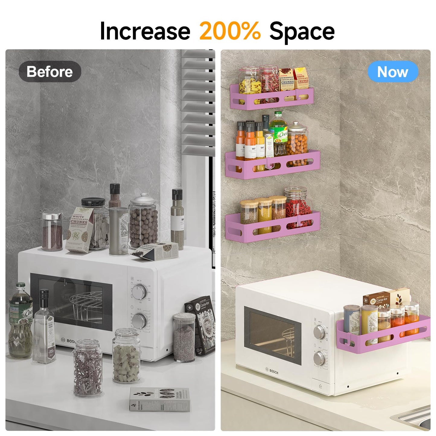 4 Pack Magnetic Spice Rack for Refrigerator, Spice Rack Organizer, Moveable Magnetic Shelf Fridge Organizer with 4 Hooks for Kitchen and Oven Organization, Black