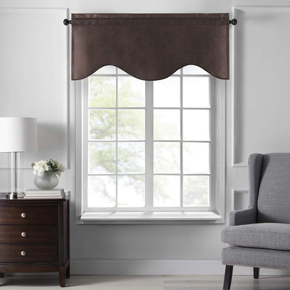 Elrene Home Fashions Colette Faux-Silk Scalloped Window Valance, Chocolate, 50 in x 21 in (Scalloped Valance)