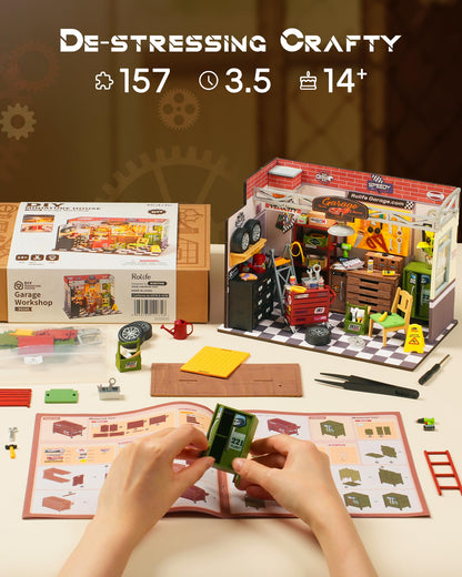 Rolife DIY Miniature House Kit Garage Workshop, Build 1/20 Mini House Building Kit with LED Craft Kits for Aduls Gifts for Him Her
