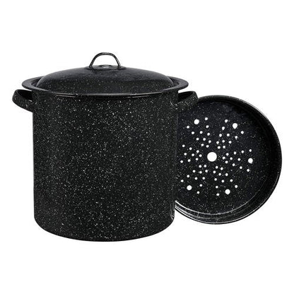 Granite Ware 15.5 Qt Steamer Pot With Rack, Black - Multi-Tier Steam Pot for Cooking Tamales, Seafood, Vegetables - Durable Porcelain Cookware with Steel Core - Everyday Versatile Cookware