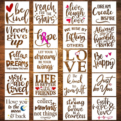 20 Piece Inspirational Word Stencil Set, Stencils for Painting on Wood, Canvas - Quotes Include Dream, Faith Hope Love - Stencils for Crafts Reusable – Drawing & Signs - 8 Inch
