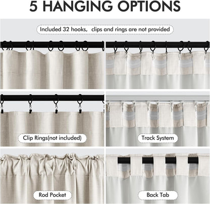 MIULEE 100% Blackout Curtains - Thick Luxury Faux Linen Drapes | 84 Inch Long, Birch, 2 Panels Set for Bedroom