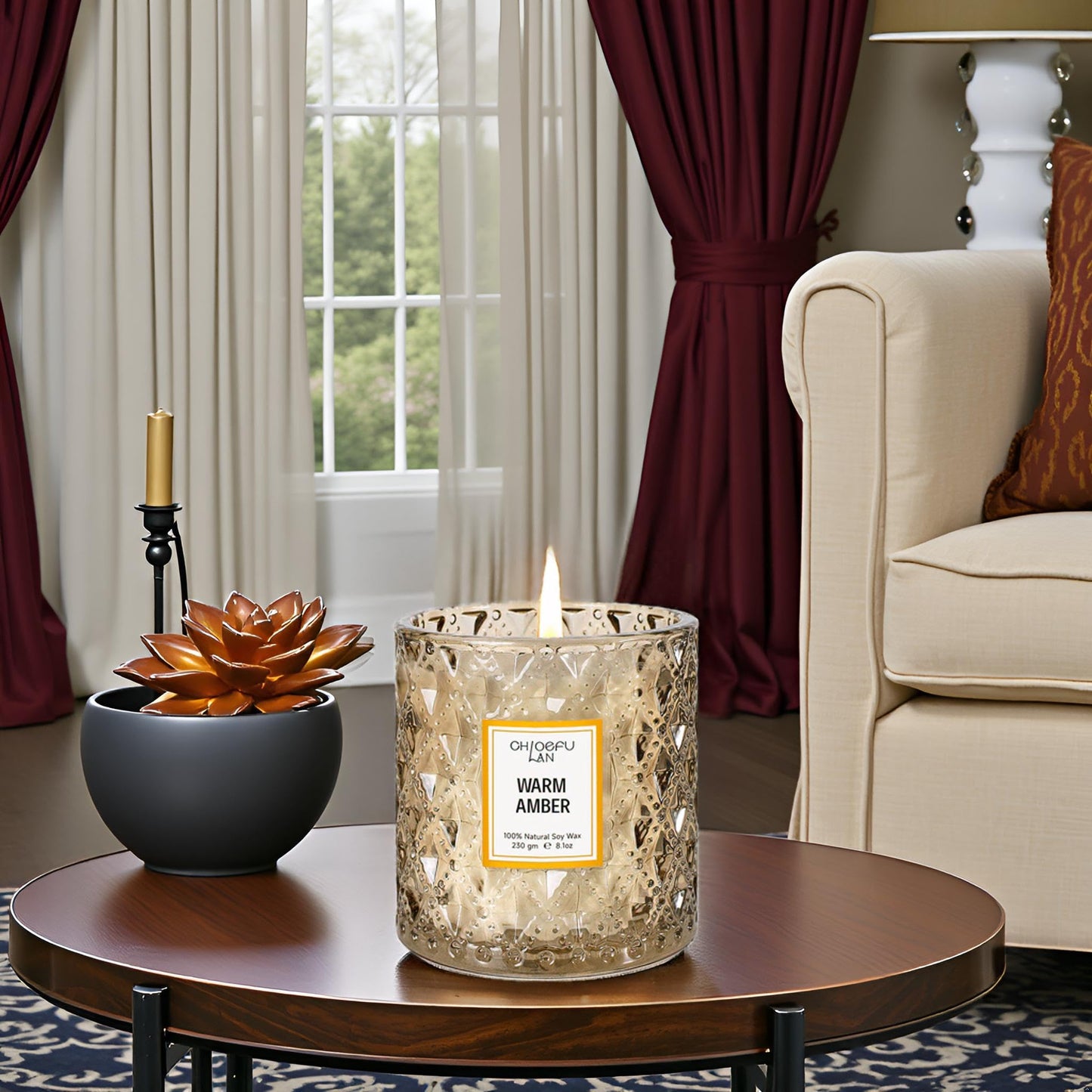 Chloefu LAN Amber Candles, Luxury Candle for Home Scented, Long Burning Time, Holiday Gifts, All Natural Soy Wax Decorative Candles, Scented Candle Gifts for Men&Women, 8.1oz