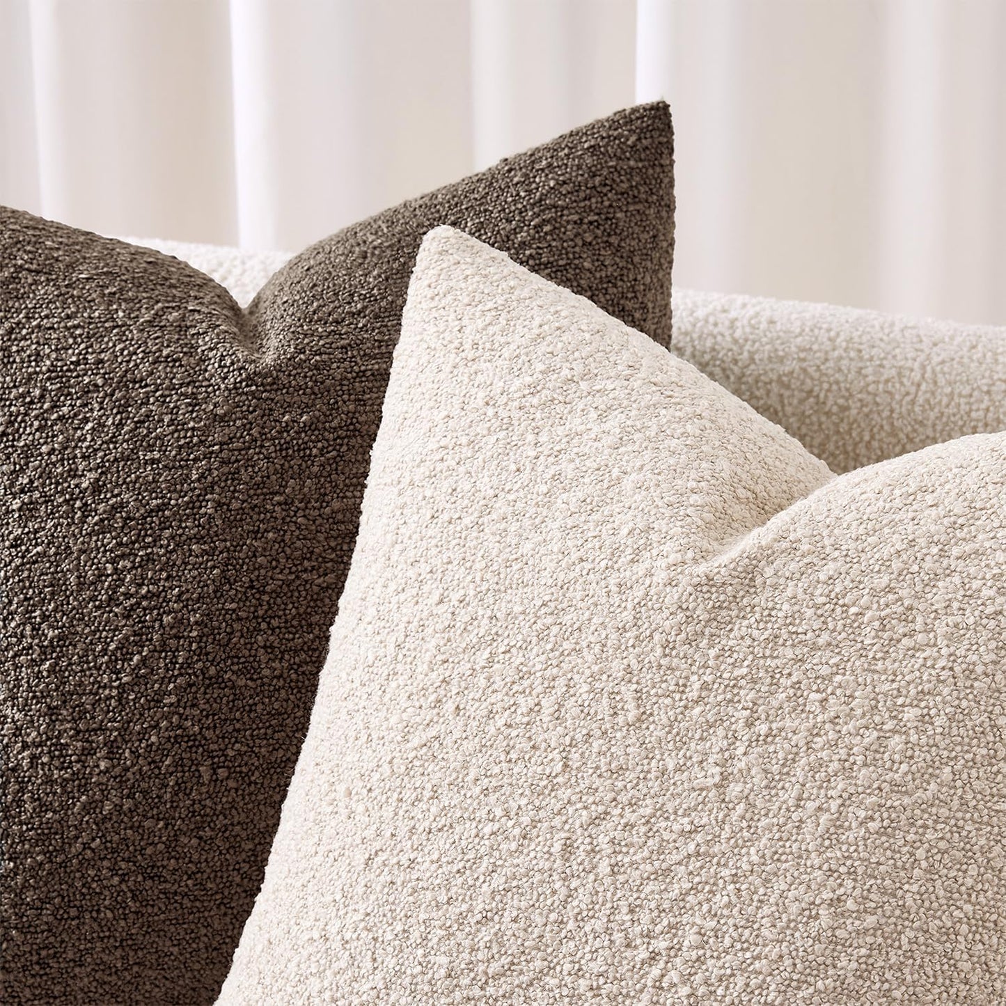 Pack 2 Cozy 24 24 Inch ANRODUO of Textured Boucle Throw Pillow Covers Soft Beige Euro Decorative Accent Solid Pillow
