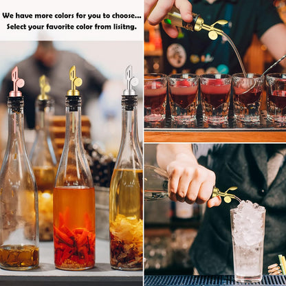 1 Wine(Gold-6Pcs) WAFJAMF Weighted Stainless Steel Bottle Pourers, Auto Flip Feature Self Closing Olive Oil Dispenser