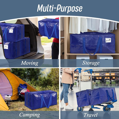 Skiennix 6 Pack Extra Heavy Duty Moving Bags - Strong Zipper & Comfortable Handles | Durable Blue Storage Totes