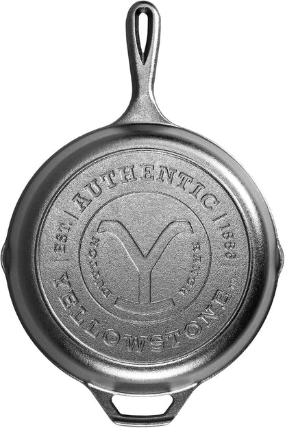 Lodge Yellowstone Stamped Cast Iron Skillet - Pre-Seasoned with Signature Teardrop Handle - 10.25 Inch