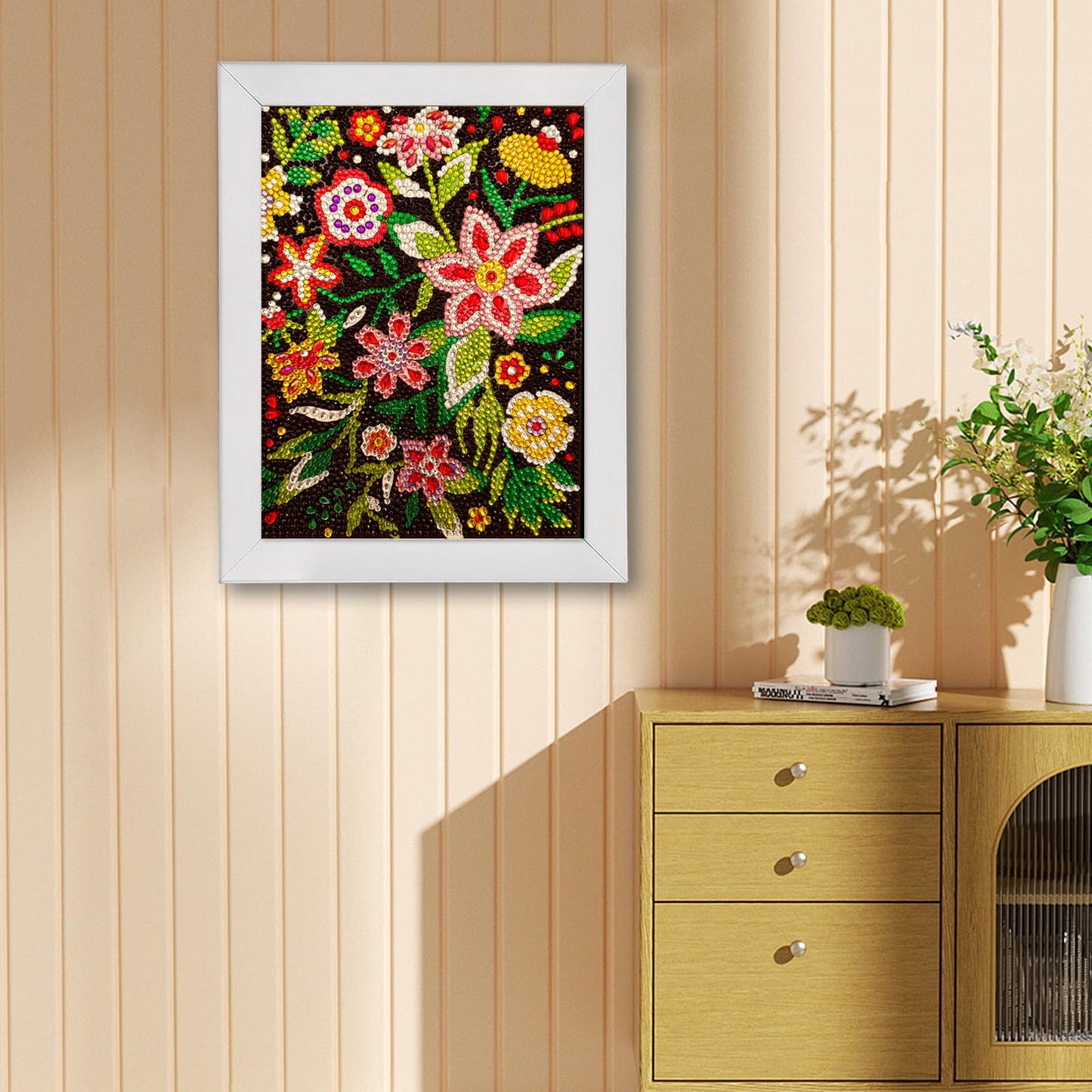 QIOUOL Flower Diamond Art Painting Kits for Kids Adults Beginners with Wooden Frame Girls Art Crafts Rhinestone Gem by Number Kits,Diamond Art Kits for Teens,Birthday Gifts and Office Decor