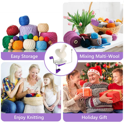 Yarn Ball Winder, Hand Purple Ball Winders for Yarn, Yarn Winder with Easy Installation for Yarn Storage +2PCS Adjustable Knitting Loop Crochet+10 PCS Stitch Knitting Needles +10 PCS Plastic Needles