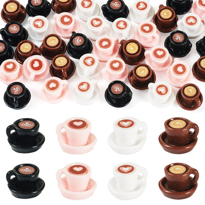 Beadthoven 40pcs Mini Resin Coffee Cups, Mug Tea Cup Miniatures Food Kitchen Sets Tableware Latte Drink Dollhouse Accessory for Micro Landscape Party Decorations Keychain Earrings DIY Jewelry Making