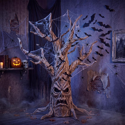 Jetec 92 Pcs Halloween Spooky Tree DIY Wall Decor Kit 56 Bats and 30 Pcs 3D Spider 2 Rolls Brown Kraft Paper with Webs Large Creepy Tree Trunk Craft for Haunted House Indoor Outdoor Home Decoration