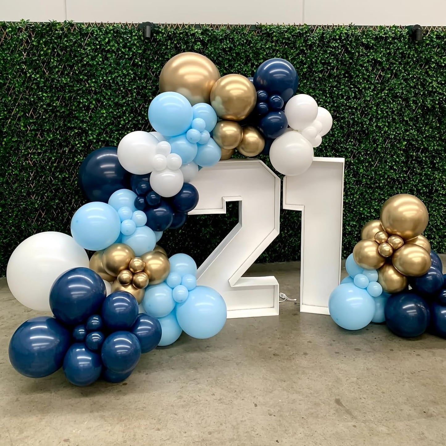 12inch Retro Navy Blue Gold and White Balloons, Pastel Dark Light Blue White Latex Balloons with Metallic Chrome Gold