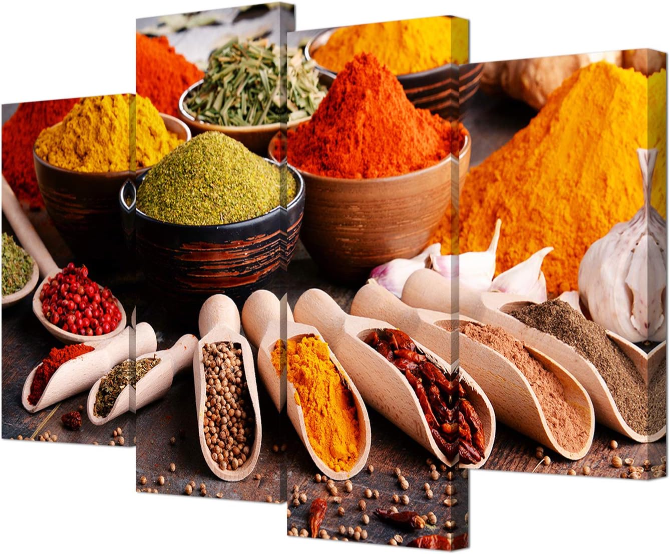 4 HOMEOART Colorful Spice Picture Kitchen Wall Decor Dining Room Wall Art Framed Ready To Hang, Large Panels