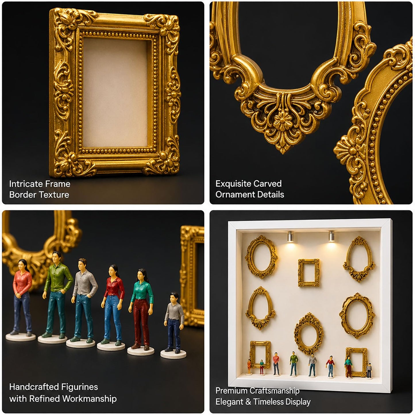 DIY Mini Museum Shadow Box Frame Kit, Personalized Museum of Us Silhouette Display with 8pcs Mini Gold Frames & 8pcs Mini Figurines, Custom Family Memory Box for Wedding, Anniversary & Home Decor