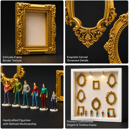 DIY Mini Museum Shadow Box Frame Kit, Personalized Museum of Us Silhouette Display with 8pcs Mini Gold Frames & 8pcs Mini Figurines, Custom Family Memory Box for Wedding, Anniversary & Home Decor